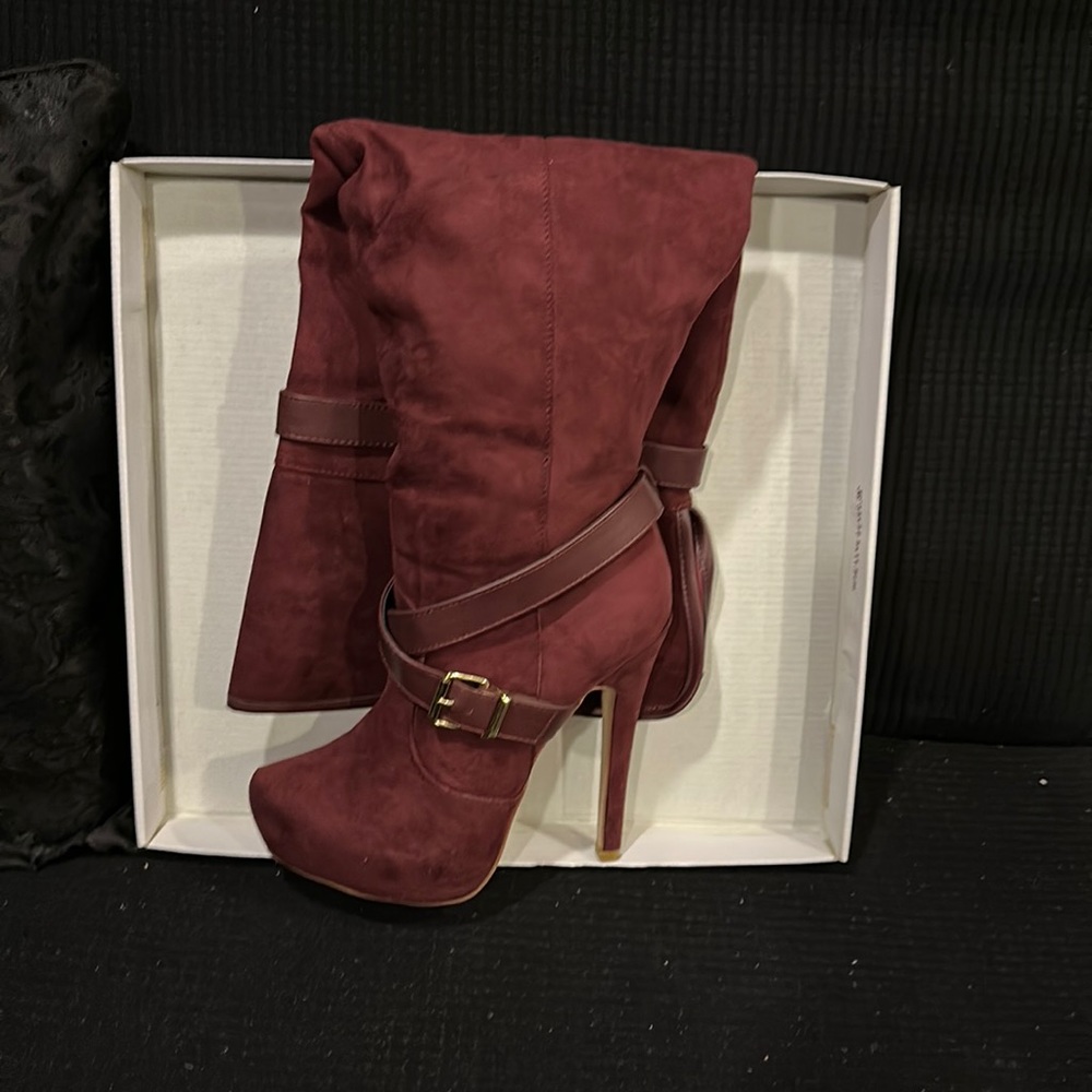 JustFab Burgundy Over the Knee Boots